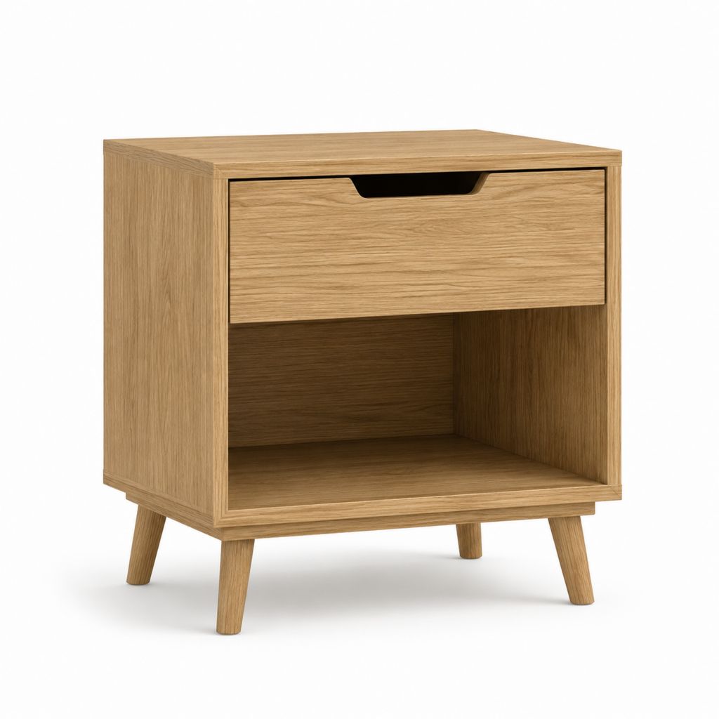 Nachttisch mit Schublade und offenem Fach Eichenfurnier rechteckig 45 x 35 x 55 cm Natur