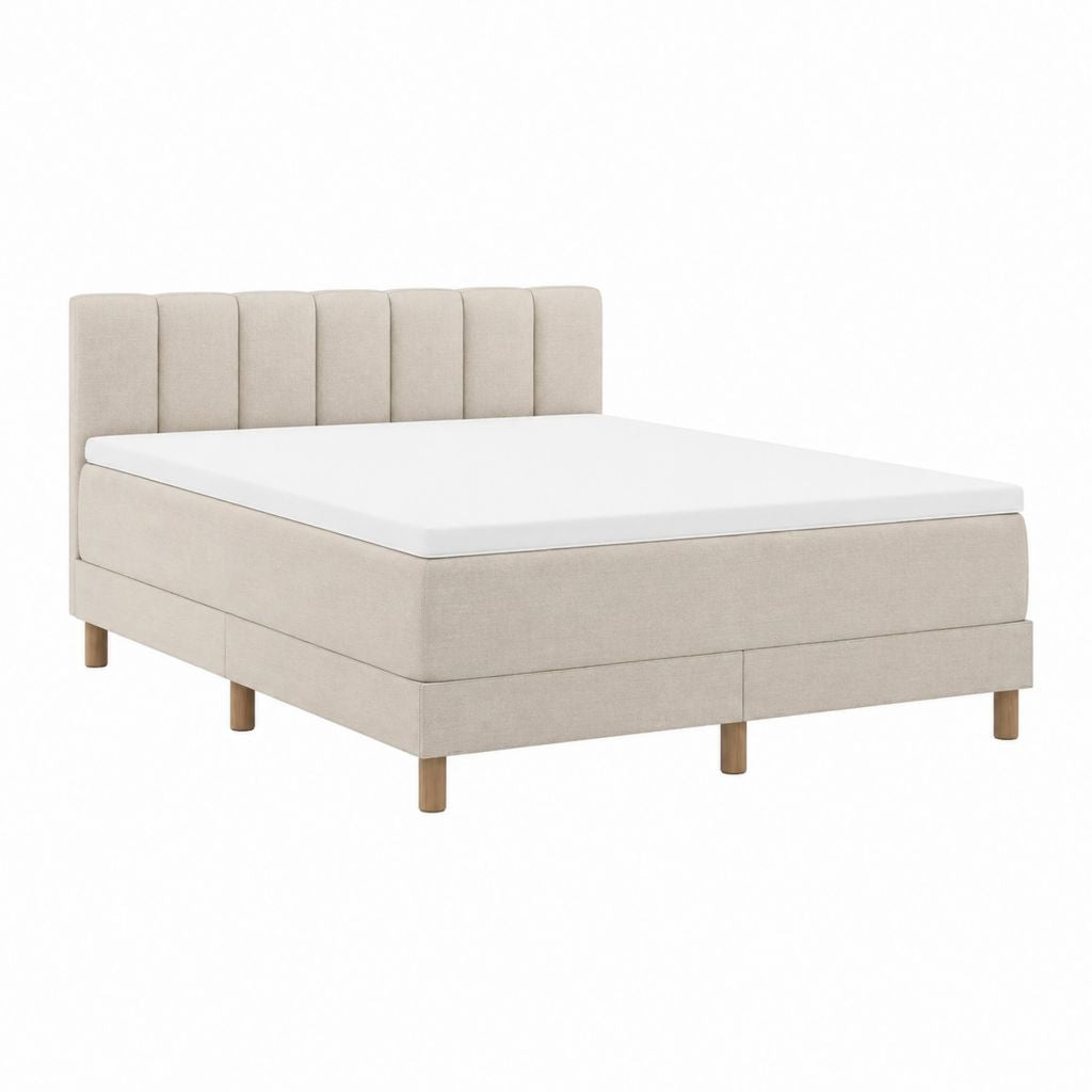 Polsterbett Beige Polyester Rechteckig 180 x 200 cm mit gepolstertem Kopfteil