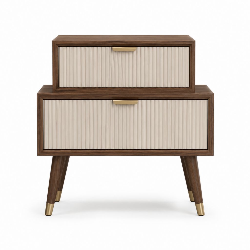 Nachttisch mit 2 Schubladen Walnussfurnier Beige Rechteckig 50 x 40 x 60 cm