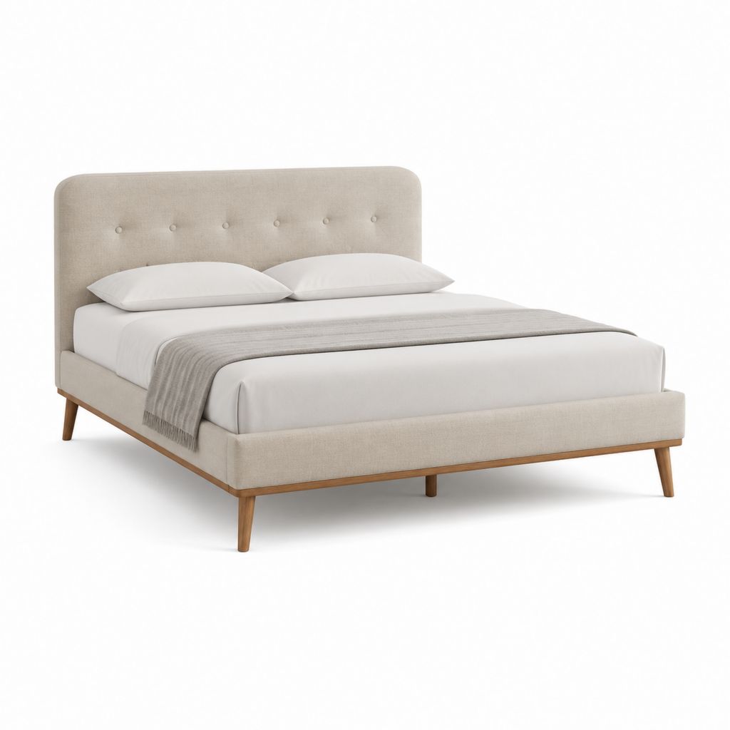 Polsterbett Doppelbett Beige Polyester rechteckig 160 x 200 cm mit gepolstertem Kopfteil