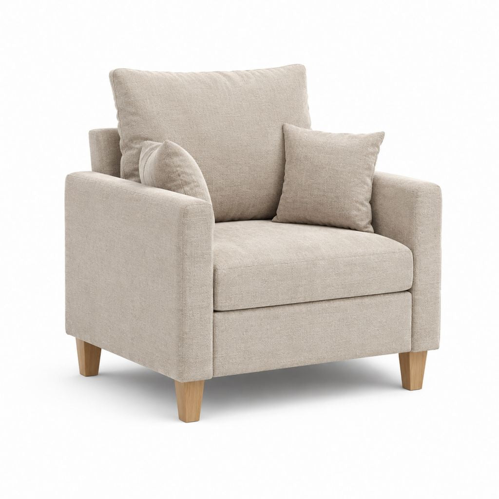 Sessel Beige mit Polyesterbezug Massivholzfüßen und Kissen rechteckig 90 x 88 x 86 cm