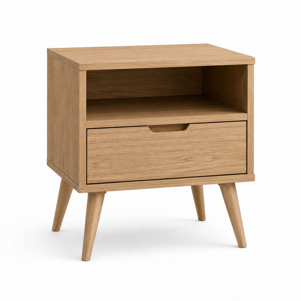 Nachttisch aus MDF mit Eichenfurnier rechteckig 45 x 40 x 60 cm