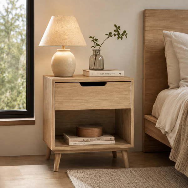 Skandinavischer Nachtschrank mit Stauraum für Schlafzimmer