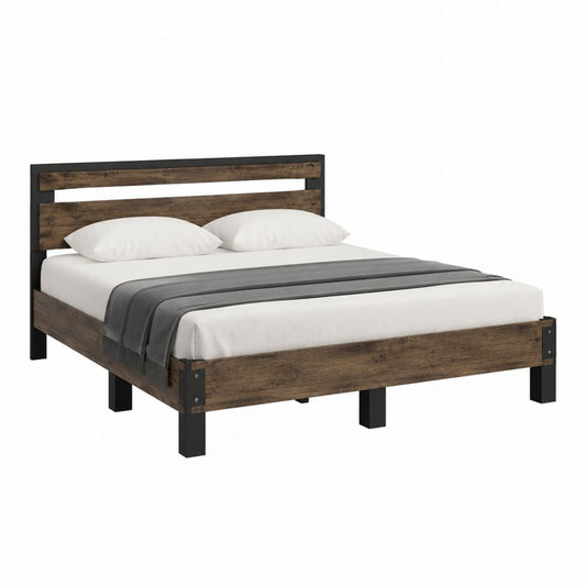 Bettgestell Doppelbett Dunkelbraun Schwarz Massivholz und Stahl 160 x 200 cm