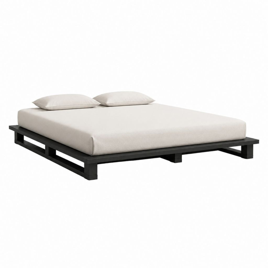 Bettgestell Futonbett Schwarz aus massivem Kiefernholz für Matratze 180 x 200 cm
