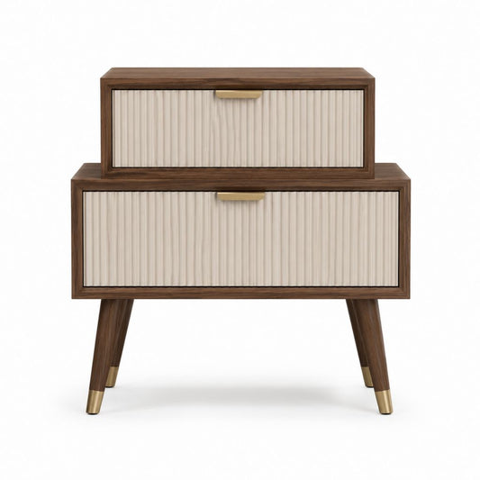 Nachttisch mit 2 Schubladen Walnussfurnier Beige Rechteckig 50 x 40 x 60 cm
