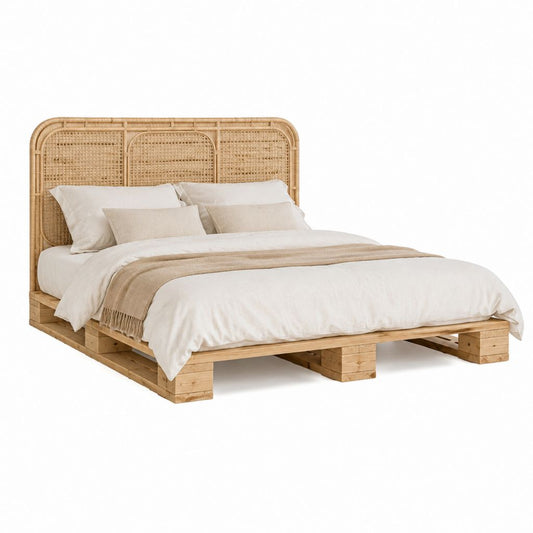 Doppelbettgestell Natur Massivholz Rattan Rechteckig 160 x 200 cm