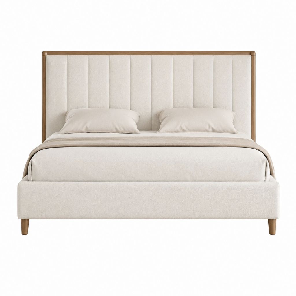Polsterbett Doppelbett Beige mit Massivholzrahmen und Polyesterbezug 160 x 200 cm