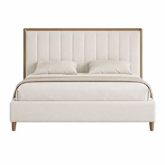 Polsterbett Doppelbett Beige mit Massivholzrahmen und Polyesterbezug 160 x 200 cm