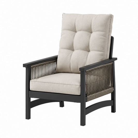 Garten-Loungesessel mit Kissen Beige Aluminium PP-Geflecht rechteckig 78 x 86 x 100 cm