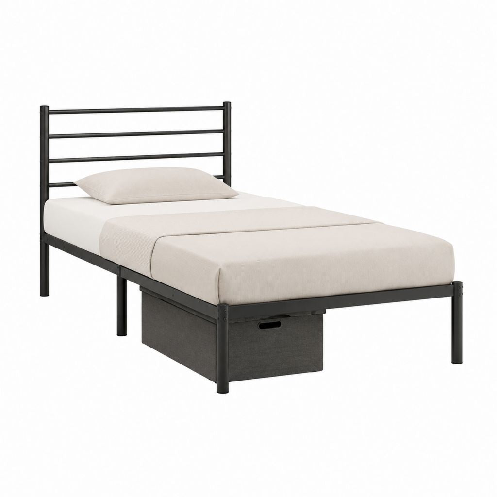 Metallbett Einzelbett mit Stauraumbox Schwarz Stahl rechteckig 90 x 200 cm