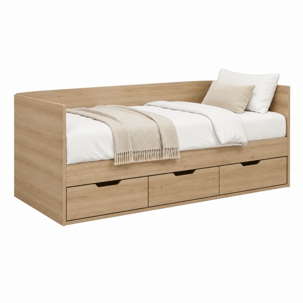Tagesbett mit 3 Schubladen Eiche Natur Spanplatte rechteckig 90 x 200 cm
