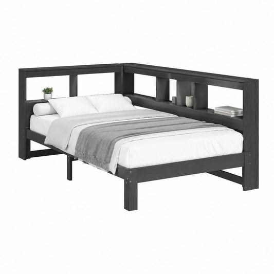 Bettgestell mit Ablagefächern Schwarz Massives Kiefernholz Rechteckig 160 x 200 cm
